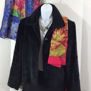 Louben black low pile faux fur button jacket 8